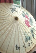Antique Parasol made of paper and bamboo; hand painted picture & inscription
