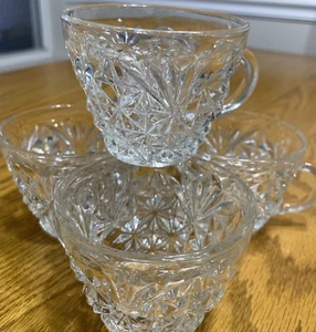 Anchor Hocking Klarglas Tassen Prescut Starbursts 4er Set Vintage - Bild 1 von 7