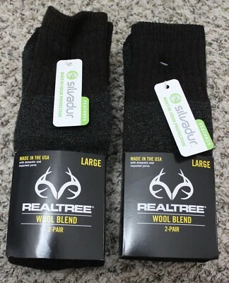 4 Pair of New REALTREE Wool Blend Hunting Hiking Socks Size LARGE Shoe 9-12 - Image 1 of 4