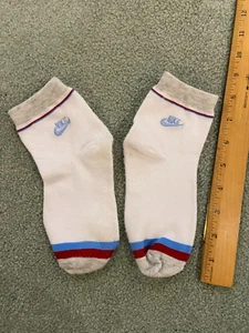 Nike Youth Ankle Socks White with Red, Blue and Gray Stripe - Picture 1 of 3