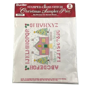 Bucilla Stamped Cross Stitch Sampler 2 Printed Canvas 1 Angel and 1 House - Picture 1 of 6