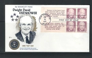 USA SC # 1395c Eisenhower Booklet pane of 4 plus 2 labels . cachet Craft - Picture 1 of 1