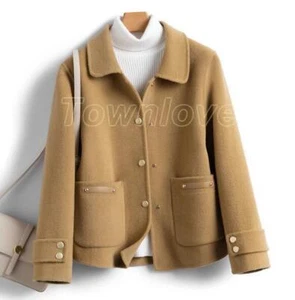 Women Short Coat Wool Blend Button Jacket Outwear Single Breasted Trench Coat - Picture 1 of 28