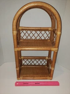 Vintage Pier I Wooden Bamboo Wicker Rattan Wall Shelf Dome Top Bathroom Boho - Picture 1 of 10