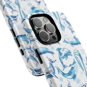 Dolphin Splash Phone Case - Soft Blue Watercolor Style Art - Wrap Print - Picture 1 of 177
