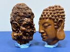 8 cm China Boxwood Wood Hand-carved 一念之间 Buddha and Demon Statue Set