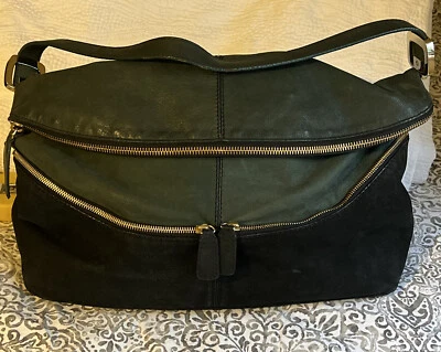 Bolso de Hombro Hobo Vintage Gianfranco Ferre Cuero Negro y Verde / Cartera Elegante Foto 1 de 4