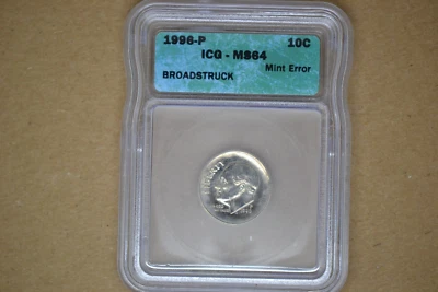 1996-P Roosevelt Dime- Broadstuck Error- ICG MS-64.  Very Nice! - Image 1 of 4