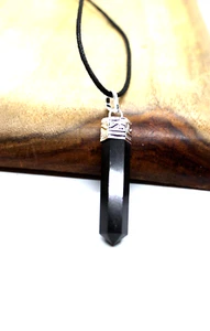 Black Tourmaline Necklace Pendant 6 Sided Point Cord Protective Crystal Stone - Picture 1 of 1