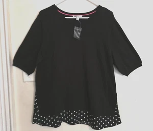 Isaac Mizrahi Live Womens Sweater XL Black White Polka Dots Knit Short Sleeve - Picture 1 of 4