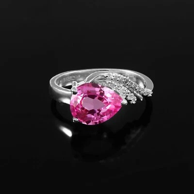 Perfetto Sottile Zaffiro Rosa 925 Argento Sterling Artigianale Anello Regalo - Immagine 1 di 4