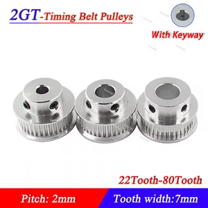 2GT 22T-80T Timing Belt Pulleys Pitch 2mm With Keyway Width 7mm For 3D Printer - Picture 1 of 6