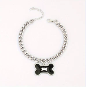 Dog Collar Dog Bone Necklace Pet Puppy Cat Black - Picture 1 of 4