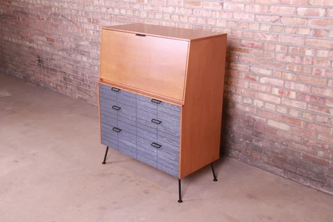 Raymond Loewy for Mengel Drop Front Secretary Desk on Iron Legs Cover
