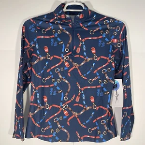 Gottex 1/4 Zip Pullover Belts Print Top Womens Small Golf Tennis Shirt Blue - Picture 1 of 6