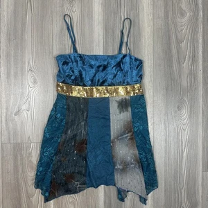 Moa Moa Y2K Blue & Gray Mixed Media Fairy Cami Top - Sequins, Velour, Lace - Picture 1 of 6