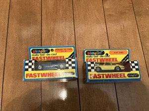 Two Vintage PLAYART Fast Wheels: Fiat Dino 7134 & Jaguar E Type 7123 in OB - Picture 1 of 4