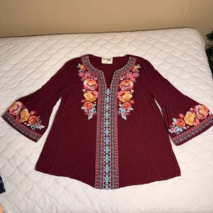 Savanna Jane Embroidered Top Blouse Women Large Standout Medium Red - Picture 1 of 11