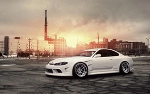 Painting-Stil Tapete Poster abziehbar Nissan Silvia S15 Spec R weiß Japan JP - Bild 1 von 3