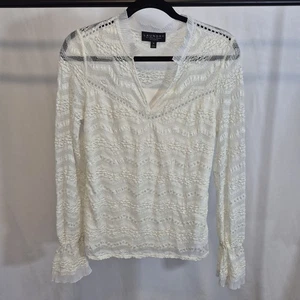 Laundry by Shelli Segal langärmliges Bohemian-Top Shirt elfenbeinfarben Spitze Damen Medium - Bild 1 von 9