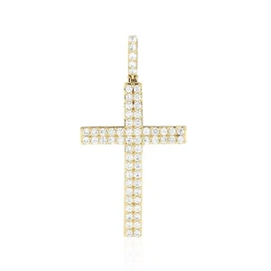 14k Solid Yellow Gold 1.75Ct Created Diamond Religious Cross Pendant 1.6" - Picture 1 of 7
