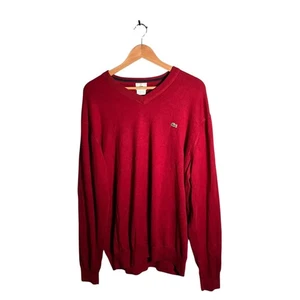 Jersey Lacoste Para Hombre Talla L Rojo Cuello en V Algodón Logo Tejido Informal Diseñador - Imagen 1 de 12