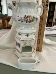 Veilleuse Tisaniere Teapot Warmer Stand Old Paris Porcelain Floral c1860 - Picture 1 of 4