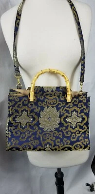 Bolso de mano Croft Barrow para mujer lado duro asas de bambú diseño asiático Foto 1 de 4