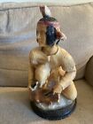 VINTAGE CHALKWARE NATIVE AMERICAN BUST.  Body 15” Brave 70’s Kitch Indian Figure