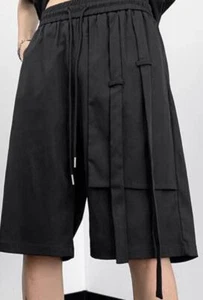 Men's Summer Casual Loose Solid Color Ribbons Handsome High Street Shorts - Picture 1 of 10