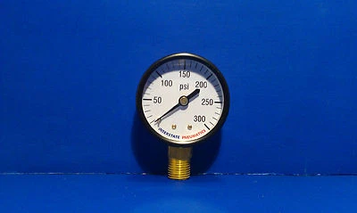 Air Compressor Pressure Gauge 1/4" Brass NPT Bottom Mount 300 PSI 2" Black Case  - Image 1 of 4