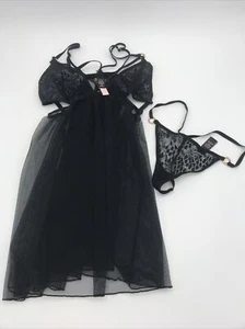 Victoria's Secret transparenter Netz-Teddy & String neu mit Etikett schwarz L - Bild 1 von 5