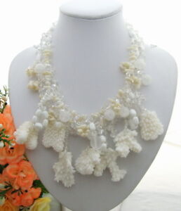 White Spongy Coral Crystal Porcelain Necklace Multi Strand Necklace for women