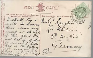 CURRAGH CAMP 1905 CANCEL ON KING EDWARD VII ½d GREEN POSTCARD TO GUERNSEY 5871 - Picture 1 of 2