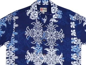 NEW HILO HATTIE VINTAGE Y2K USA MADE RAYON HAWAIIAN MEN MEDIUM SHIRT WHITE LOTUS - Picture 1 of 11