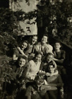 Group Of Young Women Sitting On Steps By Trees B&W Photograph 2.25 x 3