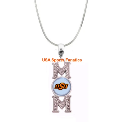Oklahoma State Cowboys MOM Necklace With Rhinestones On A 925 SS Snake Chain Cover