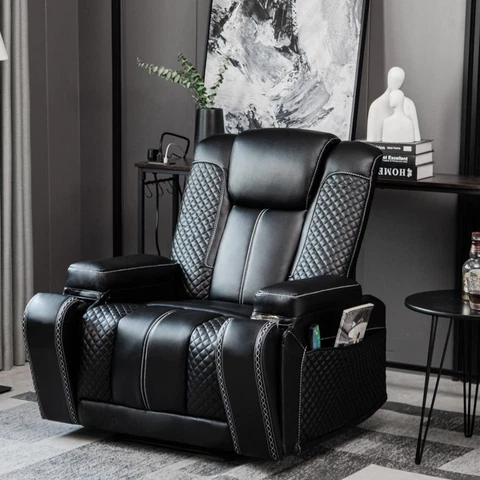 Ebern Designs Faux Leather Massage Home Theater Seat - Black  MSRP $539.99 Cover