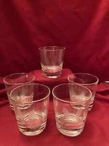 Vintage Crossed Wheat Etched Crystal Low Ball Glasses 3 1/4” Tall 8 oz. Set Of 5