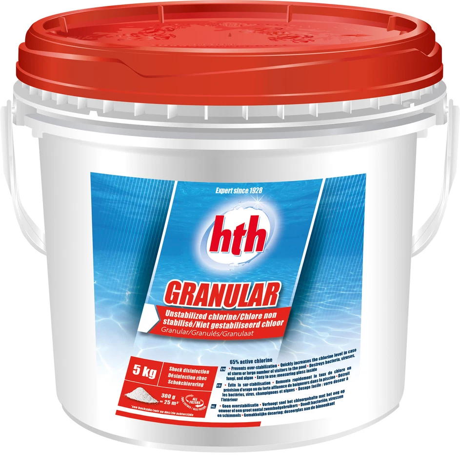 HTH GRANULAR Granulés - 5kg | Chlore Choc Non Stabilisé - Désinfection Choc