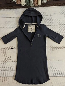 Felpa con cappuccio Abercrombie & Fitch taglia M Y2K blu navy a costine Bella Swan manica 3/4 - Foto 1 di 4