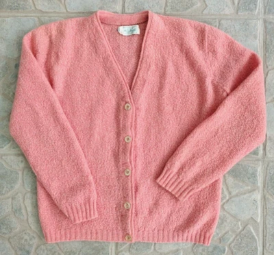 Cárdigan Suéter Cuello en V Carol Brent Mezcla Lana Años 60 De Colección S Rosa Salmón Largo S Foto 1 de 4