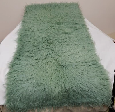 Genuine Wool Flokati Rug Mint Green Newborn Posing Rug Prop 24"x53" - Image 1 of 4