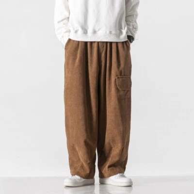Men's Casual Pants Japanese Straight Corduroy Overalls Solid Color Loose Plus  - Image 1 of 4