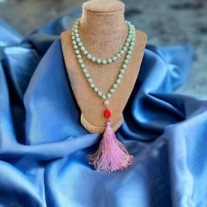 Plunder Gold Tone Necklace Blue Beads Purple Tassel Red Stone Adjustable 31" - Picture 1 of 6
