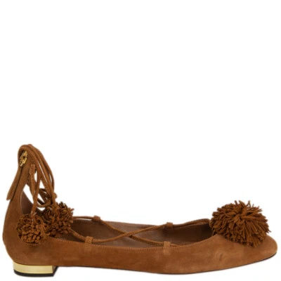 64703 Auténticos Zapatos Planos de Ballet AQUAZZURA Coñac Marrón Gamuza SUNSHINE 38.5 Foto 1 de 4