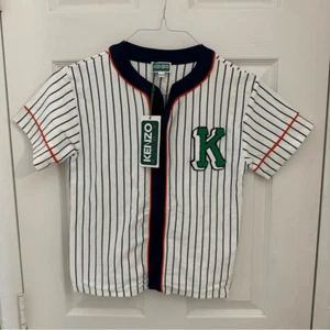 NWT Kenzo Kids Baseball Logo Jersey Shirt Size 10a Short Sleeve Striped Sporty - Picture 1 of 7
