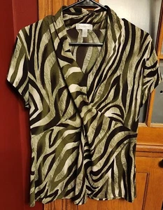Dressbarn Blusa Donna Stampa Zebra Manica Corta - Verde Marrone Oro - Taglia XL - Foto 1 di 3