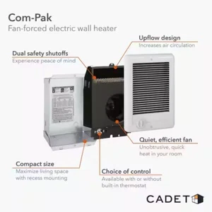💥NEW💥CADET COM-PAK 1500-WATT 240V FAN FORCED WALL ELECTRIC HEATER CSC152TW - Picture 1 of 20