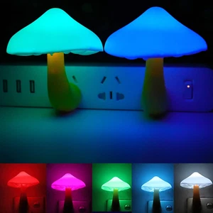2Pack LED Night Light Plug in Lamp 7-Color Changing Cute Mushroom Light Sensor N - Picture 1 of 12